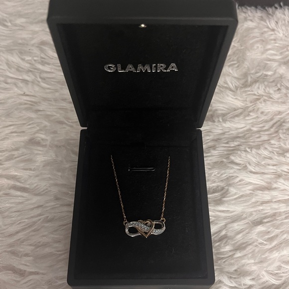 Glamira Infinity Necklace (jewelry) Rose Gold Chain W/ Blue Topaz Center Stones. - Picture 2 of 3